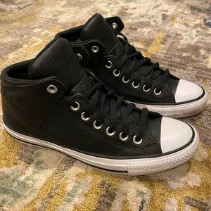 Converse mid high top sneakers- black leather